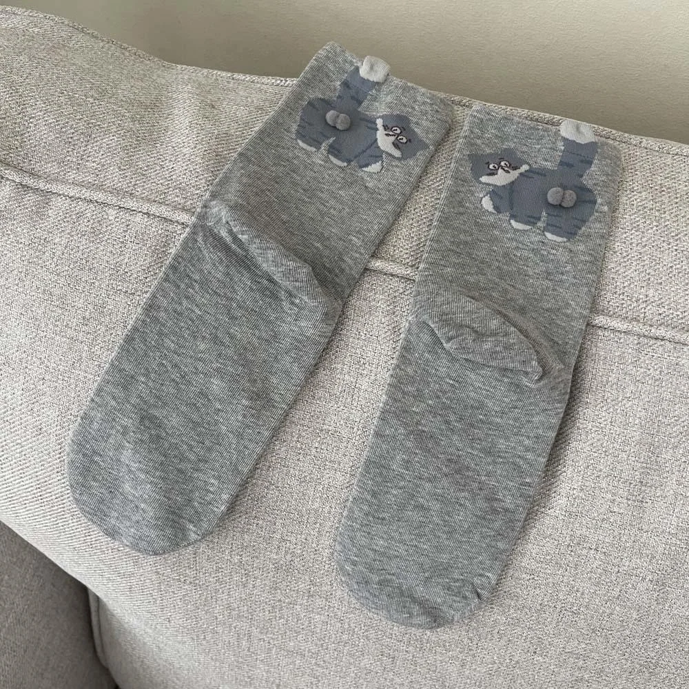 3 Pairs Cute Cat Socks with Pom Poms Soft Cotton - Image 15