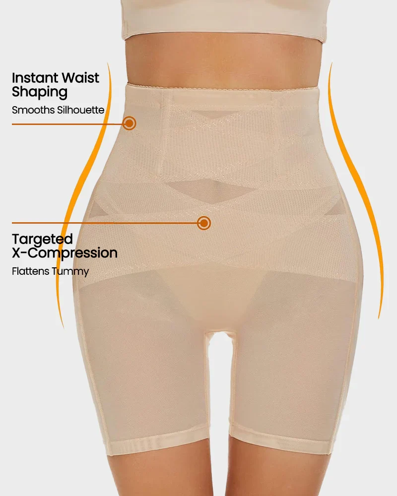 High Waist Criss-Cross Mesh Breathable Shaping Shorts - Image 8