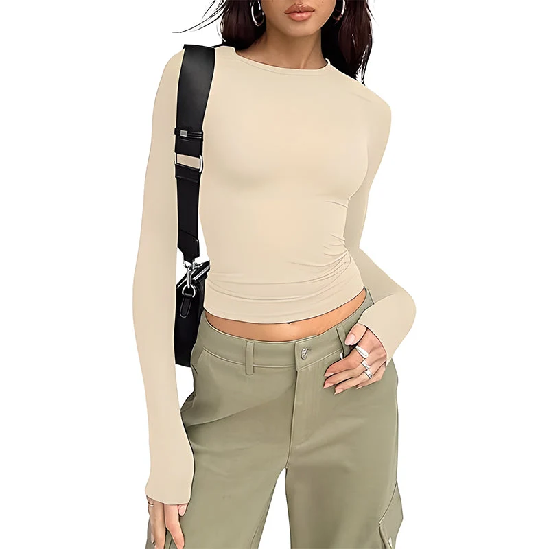 Long Sleeve Basic Tee Women's Crew Neck Slim Fit Tops - Image 6