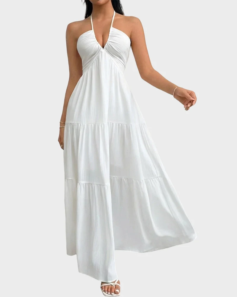 Minimalist Sleeveless Open-Back Halter Maxi Dress - Image 6