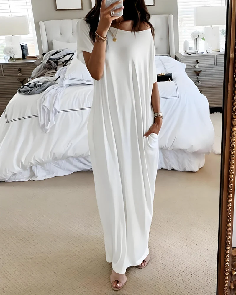 Off-Shoulder Batwing Sleeve Maxi Lounge Dress - Image 2