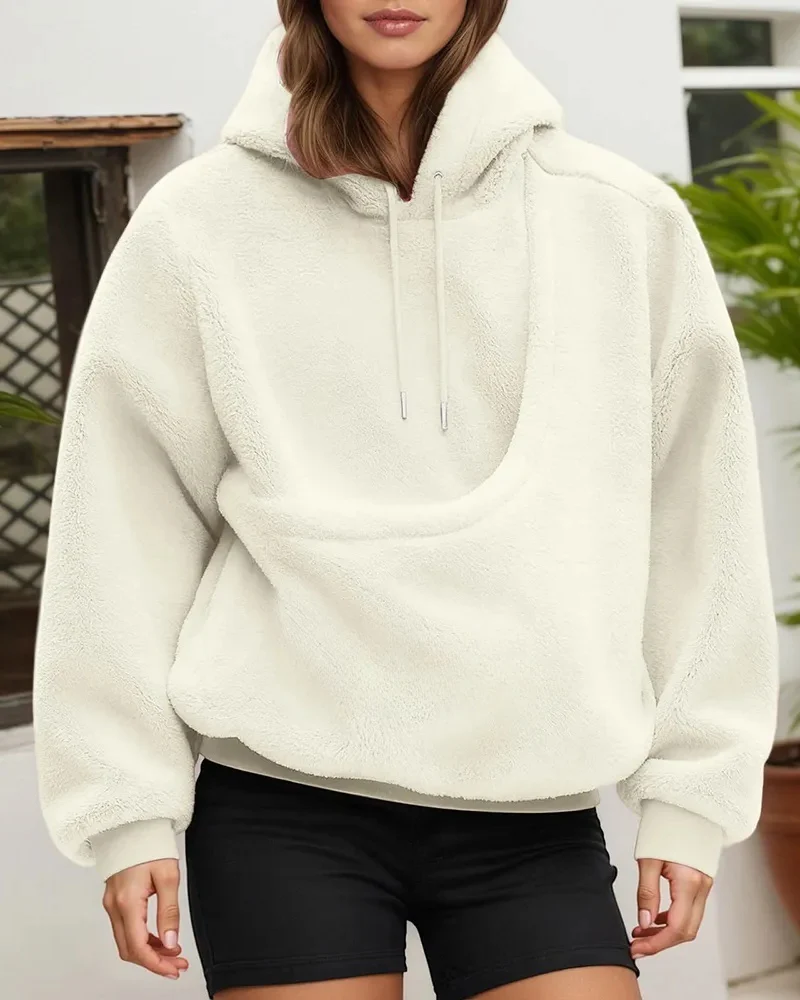 Women's Pet Pocket Hoodie Oversized Plush Carrier Pullover - Image 11
