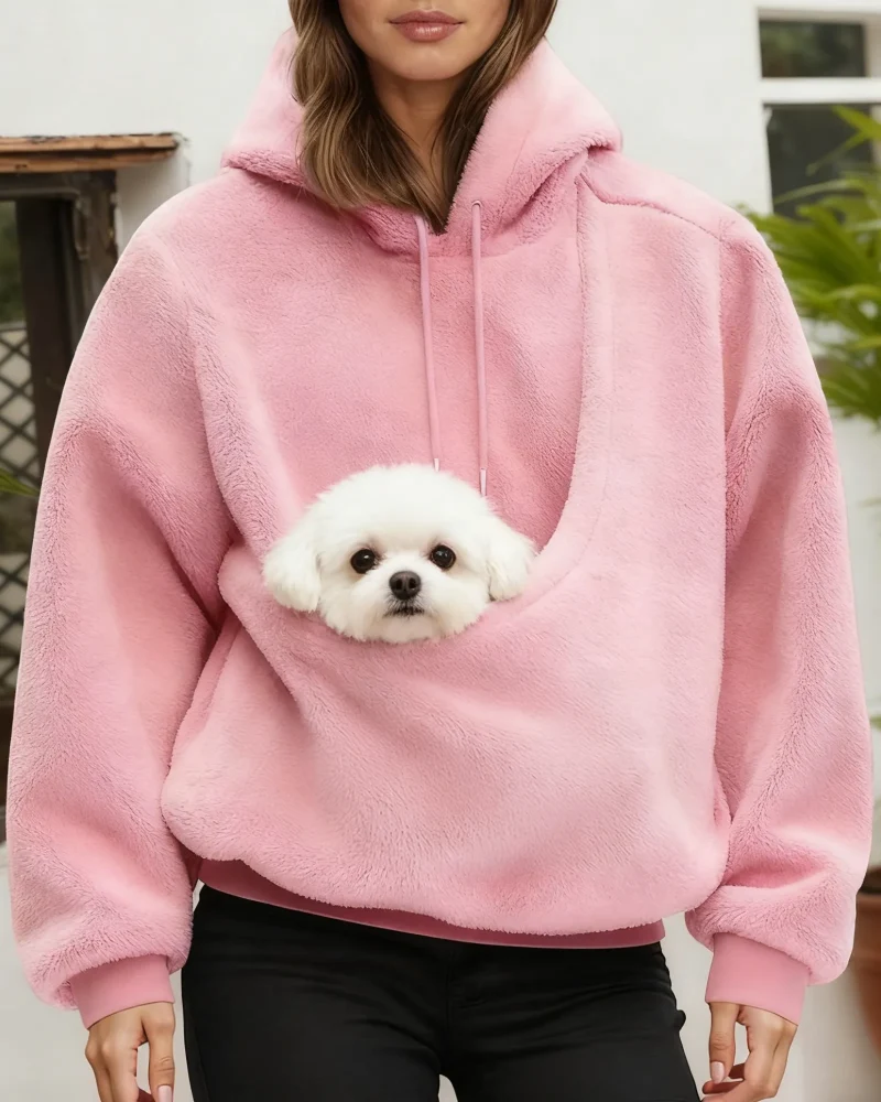 Women's Pet Pocket Hoodie Oversized Plush Carrier Pullover - Image 3