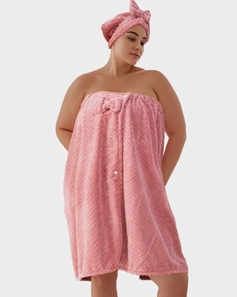 Plus Size Adjustable Bath Skirt & Quick-Dry Cap Set - Image 2