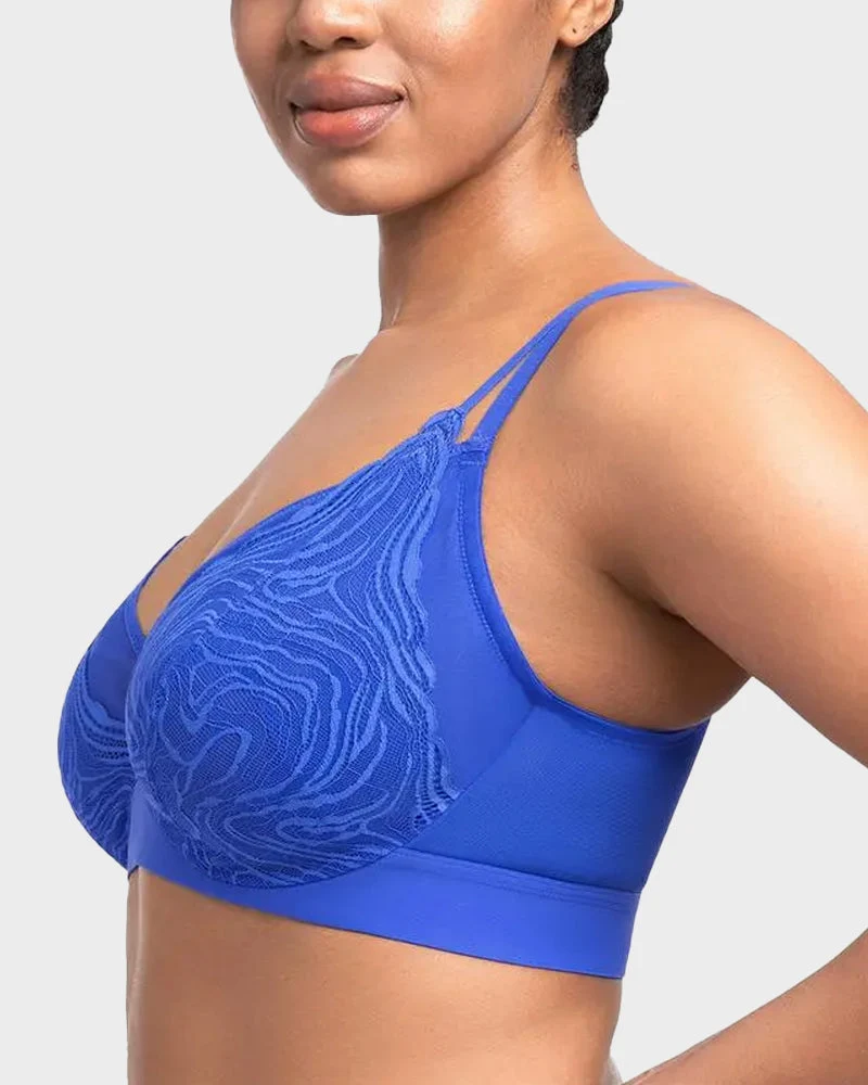 Plus Size Lace Mesh Full-Coverage Underwire Bra - Image 2