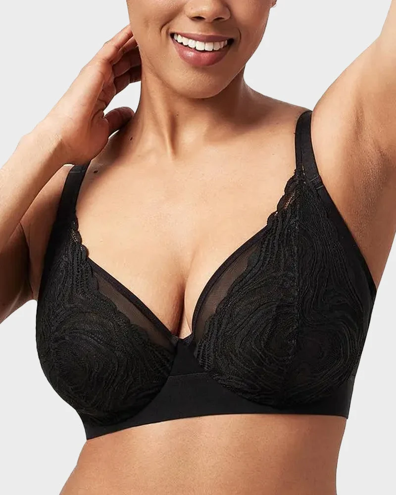 Plus Size Lace Mesh Full-Coverage Underwire Bra - Image 5