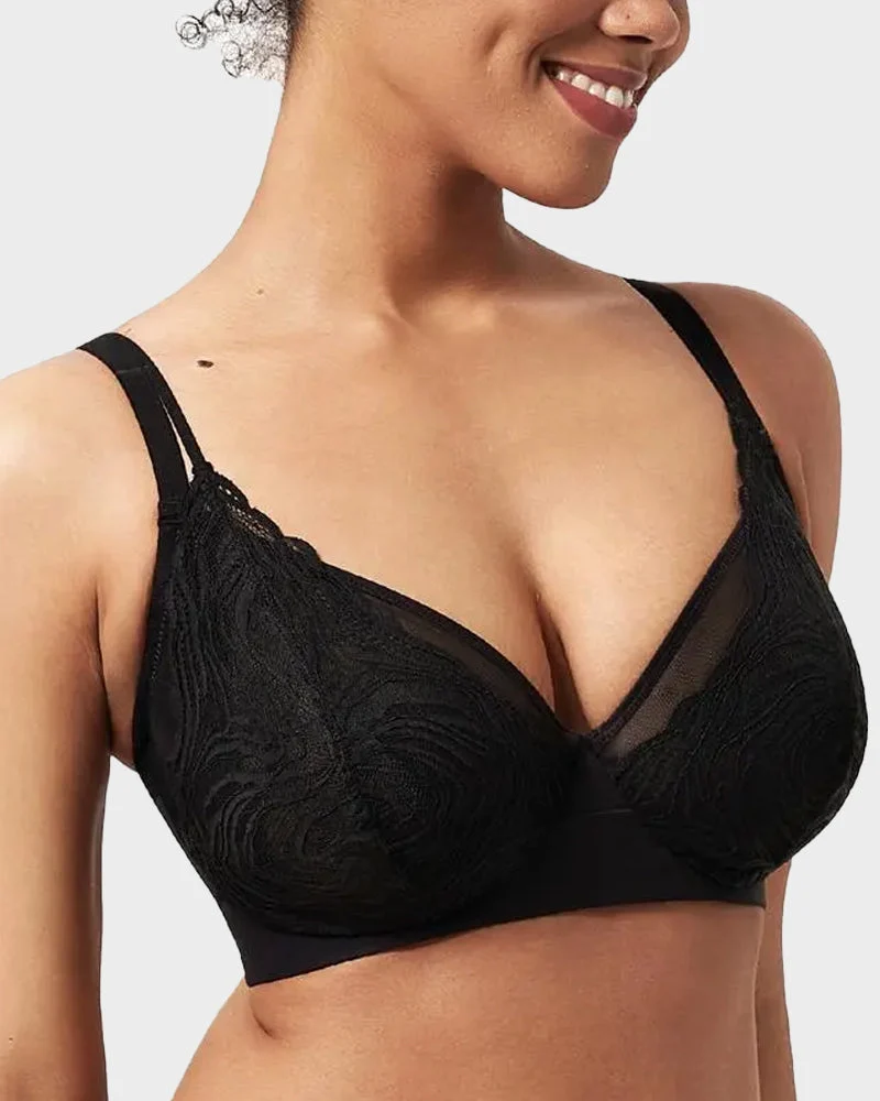 Plus Size Lace Mesh Full-Coverage Underwire Bra - Image 6