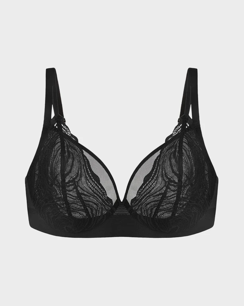 Plus Size Lace Mesh Full-Coverage Underwire Bra - Image 7