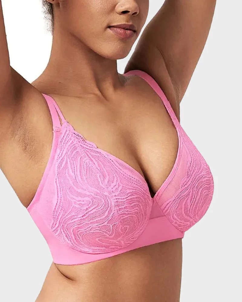 Plus Size Lace Mesh Full-Coverage Underwire Bra - Image 9