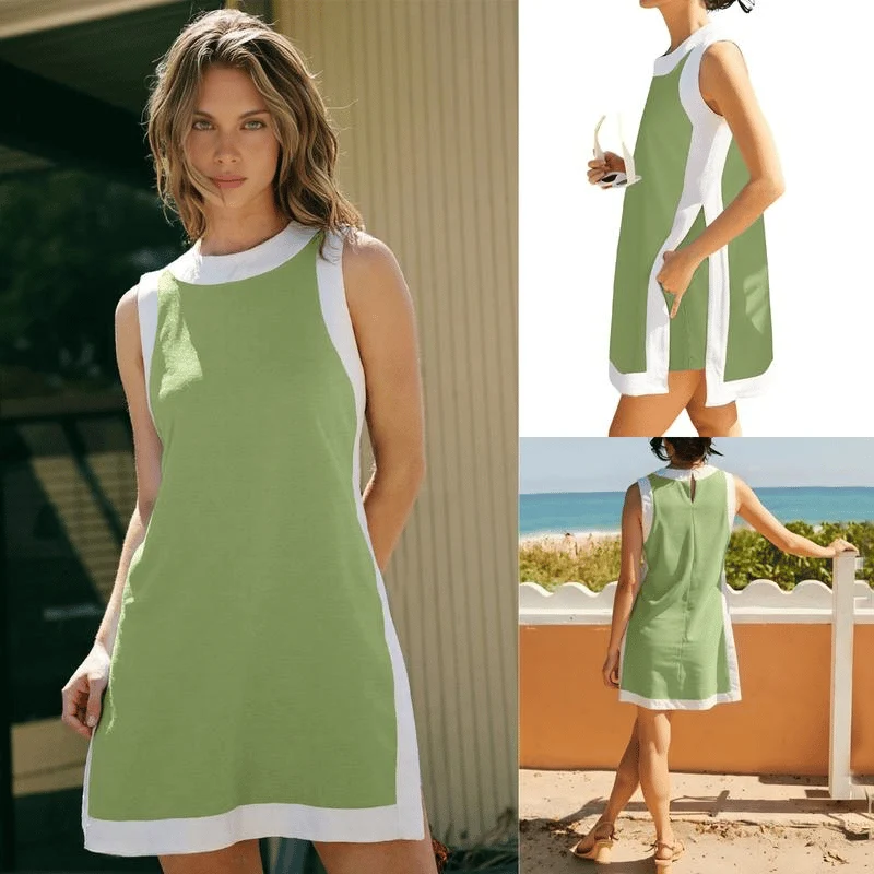 Hot Sale-Women's Casual Color Block Sleeveless Tops Matching Shorts with Pockets - Image 6