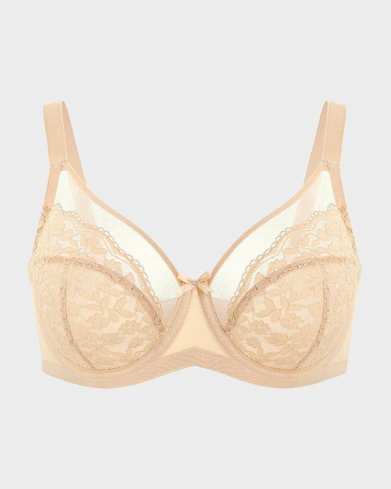 Unlined Floral Lace Minimizer Bra Comfort Fit Full Coverage - Image 11