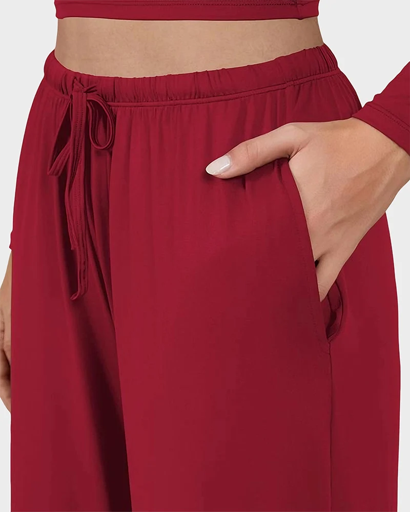 Wide-Leg Lounge Set for Women Stretchy Crop Top & Pants - Image 4