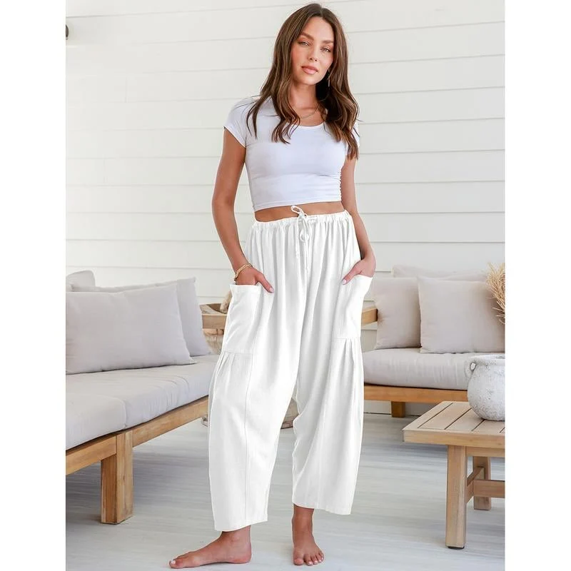 Women's Polyester Wide Leg Pants with Pockets - Image 7