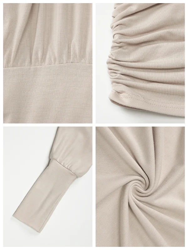 Women's Solid Off The Shoulder Sheer Ruched Dress - Image 3