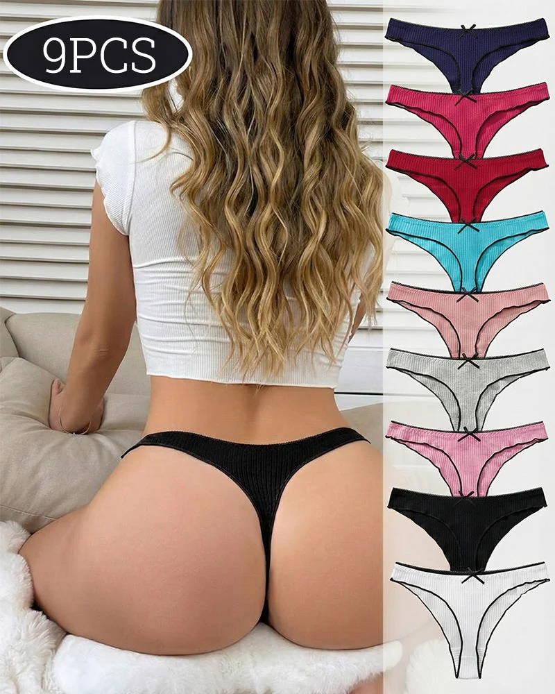 Women's Bow Low Waist Thong  Pack Ultra Soft Cotton（9 pack） - Image 3
