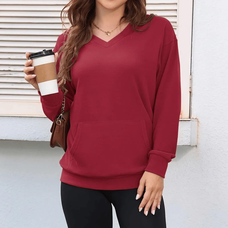Women's Hatless V-Neck Hoodie with Pockets - Image 11