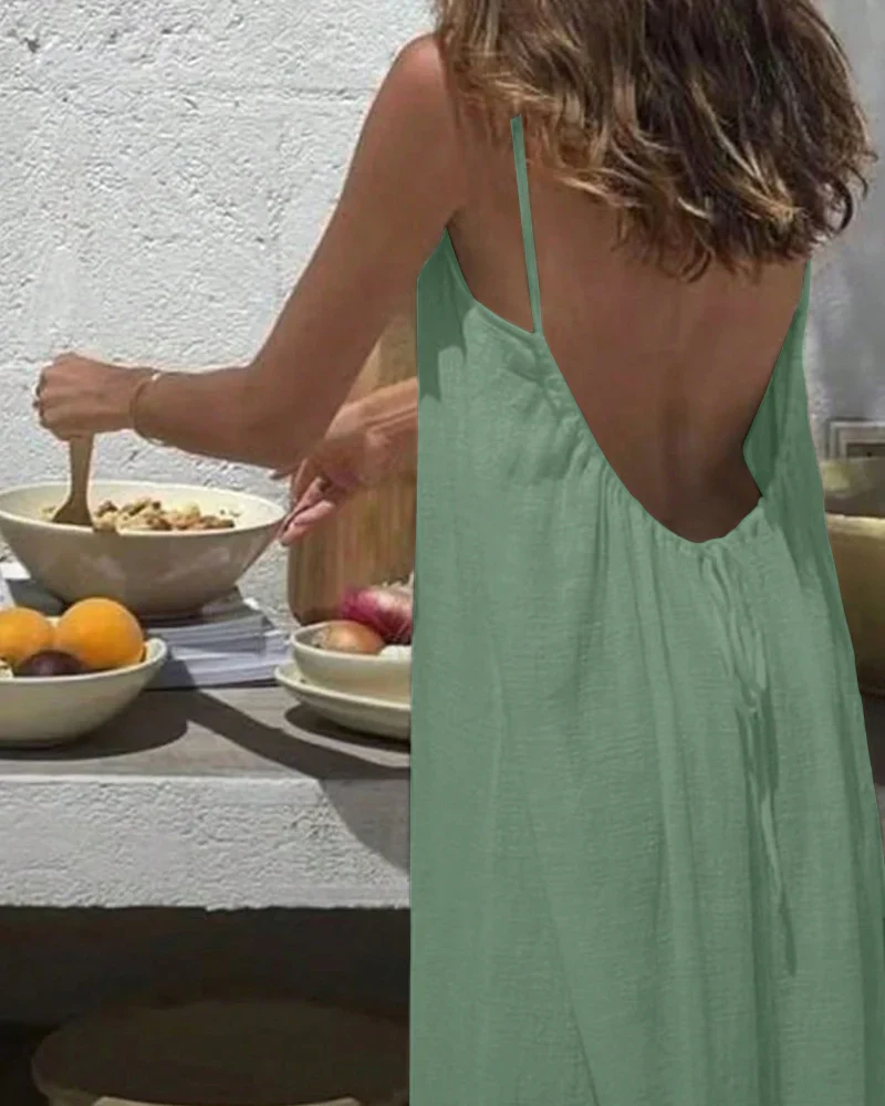Women's Solid Color Backless Cami Dress - Image 19